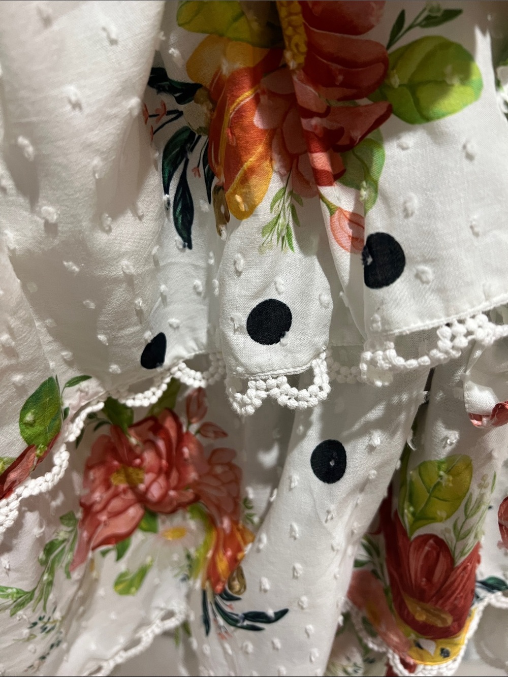 NWT Farm Rio White Nanaju Midi Dress Floral Dot Lace Tiered Boho Airy Chic - Picture 6 of 6